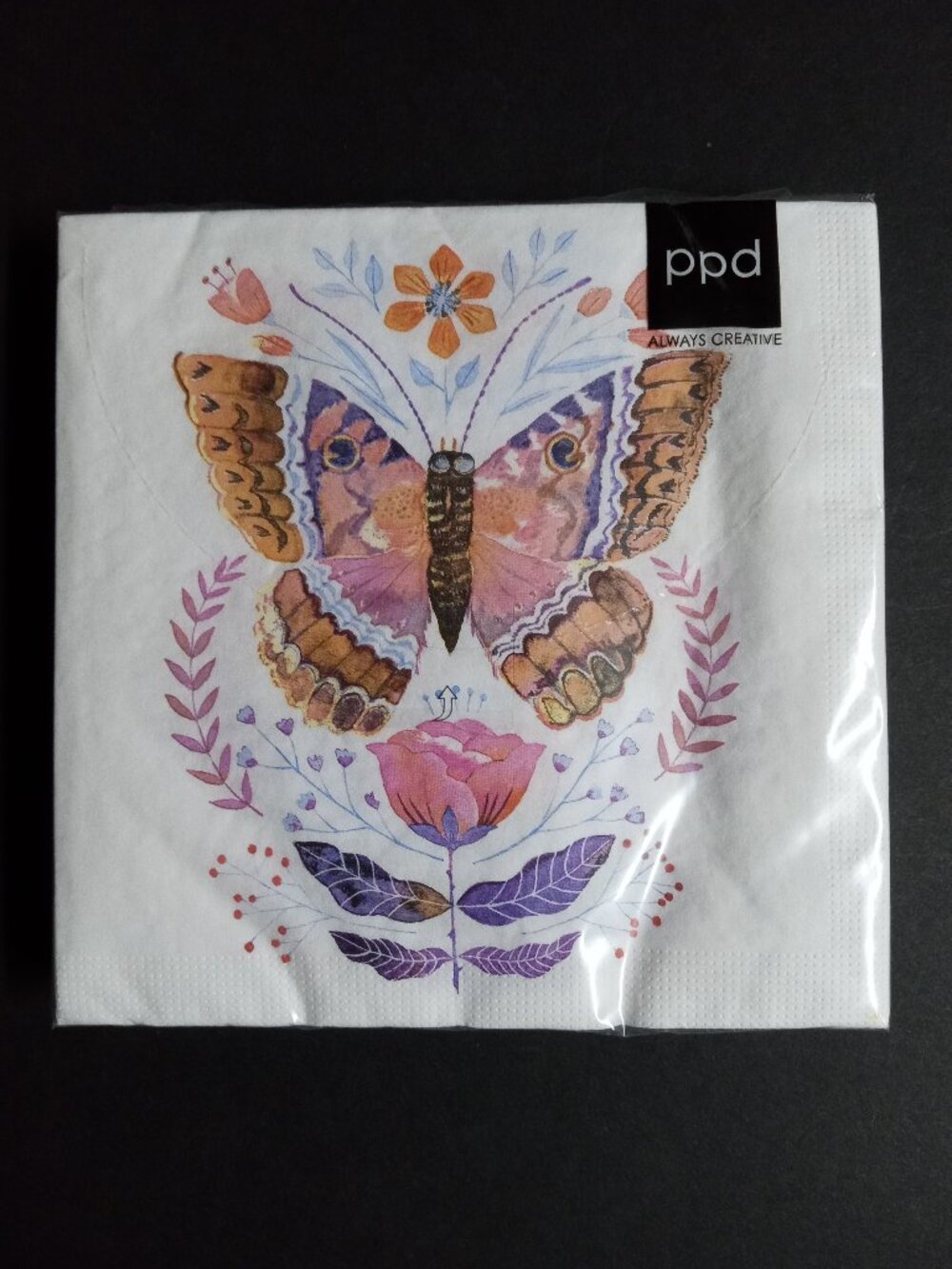 PPD Duchess Butterfly Floral Paper Napkins 20 Pack Luncheon 6.5" Decoupage Party